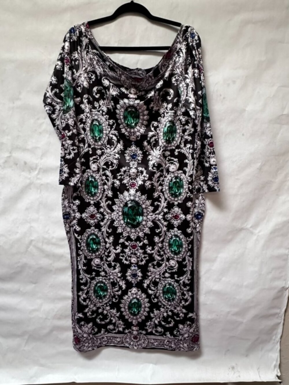 Conceptual Subculture XL Off Shoulder Midi Dress Emerald Jewel Baroque Bodycon - Picture 4 of 8